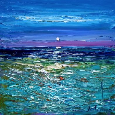 Late summer moonrise Iona 12x12